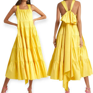 Aje Solstice Tiered Tie Bow Maxi Dress Daisy Yellow Size 10 (Medium)